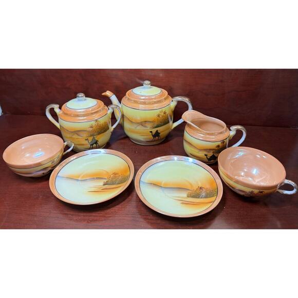 Antique Lustre Egyptian Revival Desert Scene Tea Set 1920s Jap313 From Japan - Picture 2 of 12